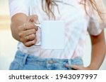 Woman Holding White Coffee Mug. ...