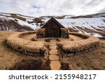 Small photo of Church of THjodveldisbaerinn Stong, a reconstructed farmstead in THjorsardalur valley, Iceland. The site is a historically accurate reconstruction of an original viking-era farm.