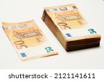 Big amount of 50 euro banknotes close-up. Rich life conceptual . High quality photo