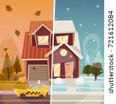 big suburban house  autumn and... | Shutterstock .eps vector #721612084