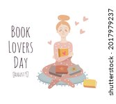 book lovers day. a young girl... | Shutterstock .eps vector #2017979237