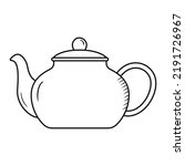 Outline teapot doodle. Hand drawn silhouette of vintage kettle. Teatime vector item isolated on white. Black line tea ceremony object