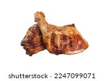 Grill roast bbq chicken legs isolated on white background. Barbecued chicken leg. Grilled chicken legs. Fried chicken legs.