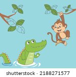 Cute Monkey And Crocodile  Cute ...