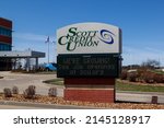 Small photo of Edwardsville, Illinois, USA - March 26, 2022: The sign of Scott Credit Union at its Headquarters in Edwardsville, Illinois, USA. Scott Credit Union is an American full service financial institution.