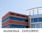 Small photo of Edwardsville, Illinois, USA - March 26, 2022: Scott Credit Union Corporate Headquarters office building in Edwardsville, Illinois, USA, an American full service financial institution.