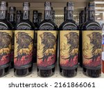 Small photo of Pearland, TX, USA - March 15, 2022: Juggernaut Hillside Cabernet Sauvignon red wine 750 ml bottles on the shelf in a supermarket.