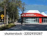 Small photo of Orlando, FL, USA - January 6, 2022: An iFLY facility in Orlando, FL, USA. iFLY is the world leader in design, manufacturing, sales and operations of wind tunnel systems for indoor skydiving.