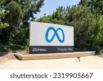 Small photo of Meta logo is seen outside the Meta Platform Inc.'s headquarters campus in Menlo Park, California, USA - June 8, 2023. Meta Platforms, Inc., is an American multinational technology conglomerate.