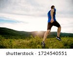 Athlete runner run on mountain...