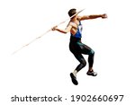 thrower athlete in javelin throw isolated on white background