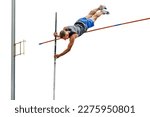 athlete jumper failed attempt pole vault on white background, sports photo