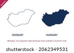 REPUBLIC OF  HUNGARY Highly detailed maps of European Union countries. vector outline and blue silhouette map of HUNGARY isolated on white background. Political map, map of Europe, world map
