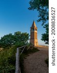 Small photo of Ry, Denmark - July 16 2021: Himmelbjerget by Ry close to Silkeborg, Large tower with a great view. Green forest and beautiful blue sky