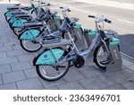Small photo of Southampton, England UK - 09.15.2023 - Electric rental bikes on stand in city of Southampton. Beryl E-Bikes for public hire. Transport share scheme
