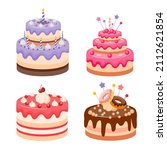 a set of birthday cakes.... | Shutterstock .eps vector #2112621854