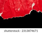 Small photo of Red ripped paper torn edges strips isolated on black background