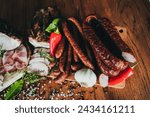 Small photo of sausage board, Polish sausage, smoked ham, board with cold cuts, board of cold cuts, Polish sausage, ham, Polish cold cuts, traditional, Polish sausage, cold cuts