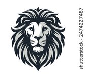 Black and white Lion head vector illustration with symmetrical design, for your logo template