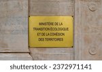 Small photo of Paris, France - 10 08 2023 : plaque at the entrance of the to the Ministry of Ecological Transition and Social Cohesion