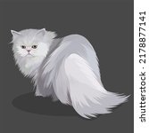 illustration of realistic gray white furry persian cat cartoon.