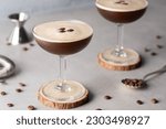 Espresso Martini Cocktail booze vodka, coffee liqueur, espresso and coffee beans