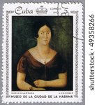 Small photo of CUBA - CIRCA 1972: A stamp printed in Cuba shows painting of V. Escobar - Portrait of Maria Galarraga, stamp from series paintings Museum of city Havana, circa 1972