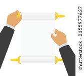 blank paper scroll in hands of... | Shutterstock .eps vector #2155977637