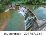 Water River Barrage at Zollernschloss Castle in Balingen, Germany