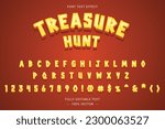 Treasure Hunt Text Funky Font Style 3D Effect. Complete set of alphabet, number and symbol. Mobile Game and Fun Zone on ecommerce platform.