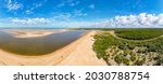 Small photo of Gigica Ecological Walkway over the mangrove swamp and at the end of the river and open sea beach. City of Mucuri, in southern Bahia in northeastern Brazil.