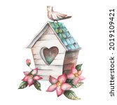Drawing Of A Wooden Birdhouse...
