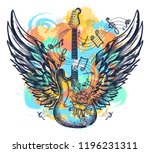 guitar and wings tattoo... | Shutterstock .eps vector #1196231311