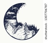 moon and mountains tattoo and t ... | Shutterstock .eps vector #1307706787