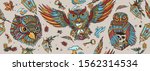 owls seamless pattern. old... | Shutterstock .eps vector #1562314534