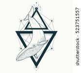 whale tattoo geometric style.... | Shutterstock .eps vector #523751557