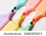 Colorful marker pen on white background. Multi-colored highlighter, close-up