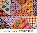 Small photo of Art of colorful patterns vector on batic fabric clothing at home. Bandung, Indonesia - Mei 6, 2023.