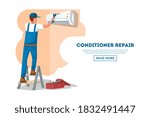 air conditioning repair.... | Shutterstock .eps vector #1832491447
