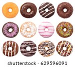 Donuts Set Isolated on White Background. You get different type of donuts: with chocolate, pink, with stripes,with syrup and sugar powder. 