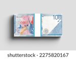 Small photo of bundle of 100 peruvian soles bills, peruvian currency on white background in high resolution