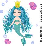 cartoon  cute little mermaid ... | Shutterstock . vector #1132633391