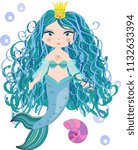 cartoon  cute little mermaid ... | Shutterstock . vector #1132633394