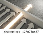 Glowing arrow breaking through wall on concrete background. Breakthrough and success concept. 3D Rendering 