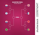 Quarter Final Football 2022 Bracket Design with Circle Flags Vector Illustration