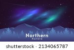 Northern Aurora Landscape. Flat ...