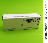 Small photo of Blitar, Indonesia - September 08, 2021 : Prednisone is used alone or with other medications to treat the symptoms of low corticosteroid levels