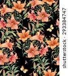 lilies seamless background... | Shutterstock . vector #293384747