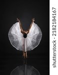 Small photo of Ballerina in unusual poses. A graceful girl with an elegant figure. Pointe shoes. Flexible gymnast. Ballet photo shoot, dancer