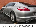 Backside of Silver Porsche Panamera